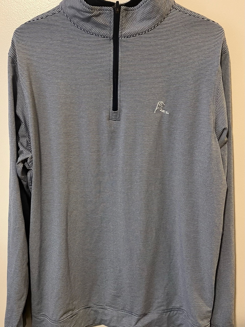 Rhoback Men's L Navy White Micro Stripe Q-Zip Performance pullover